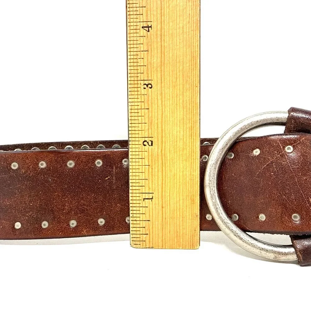 J Crew Rivet Adjustable O Ring Belt Womens S/M Brown VTG Wide Studs Leather